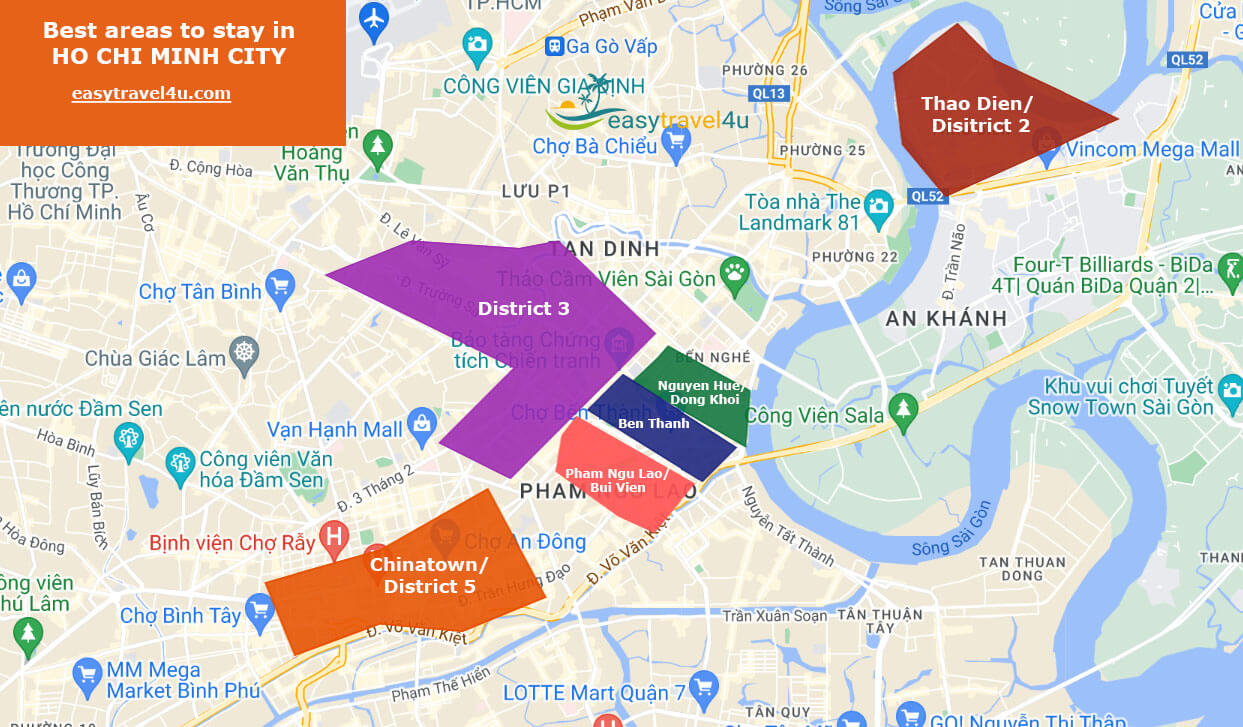Map of Best areas & districts to Stay in Ho Chi Minh City 