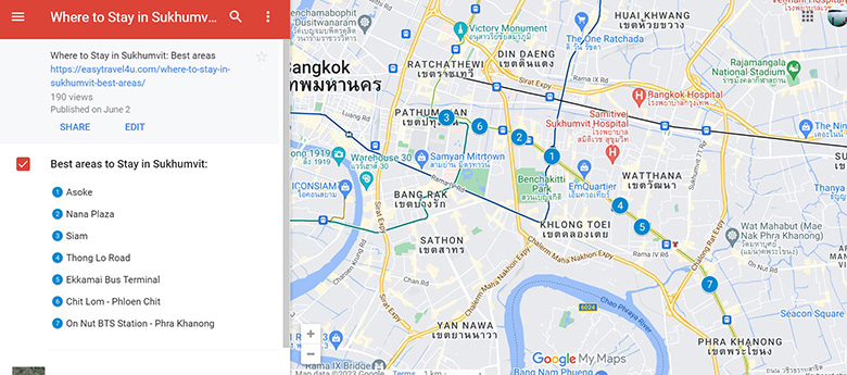 map of  Best areas to Stay in Sukhumvit