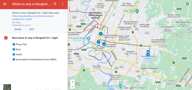 Where to stay in Bangkok for 1 Night map of 4 Best areas & neighborhoods