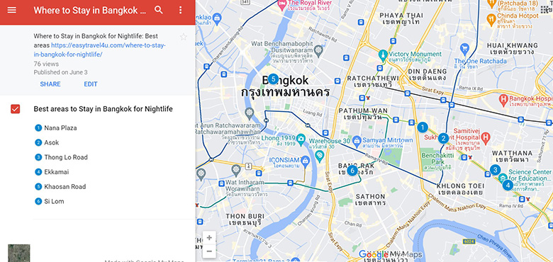 Map of 6 Best areas to Stay in Bangkok for Nightlife