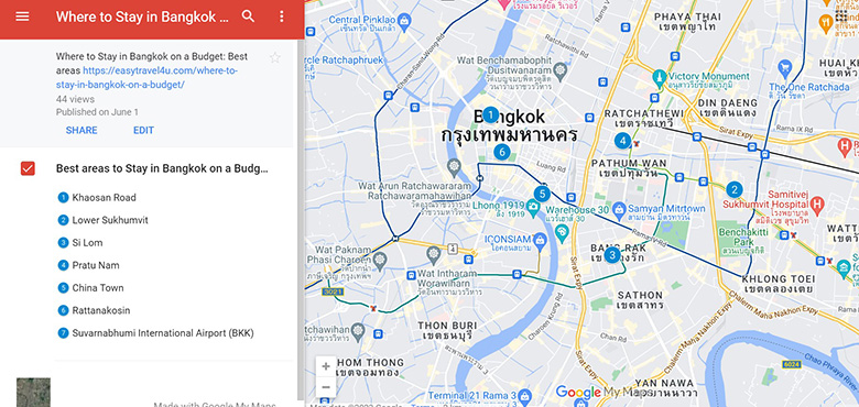 Map of 7 Best areas to Stay in Bangkok on a Budget