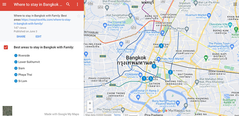 Map of 5 Best areas to stay in Bangkok with Family