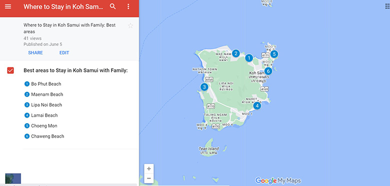Map of 6 Best areas to Stay in Koh Samui with Family