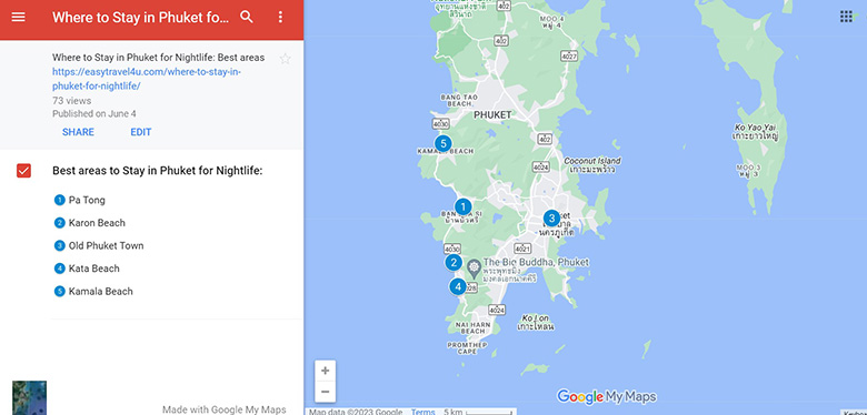 Map of 5 Best areas to Stay in Phuket for Nightlife