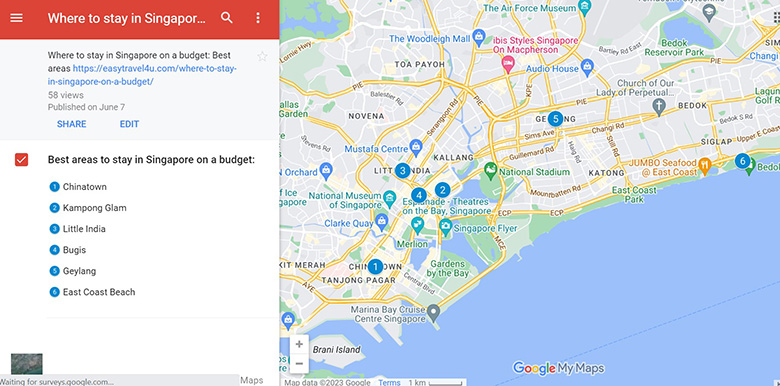 Map of 6 Best areas to stay in Singapore on a budget