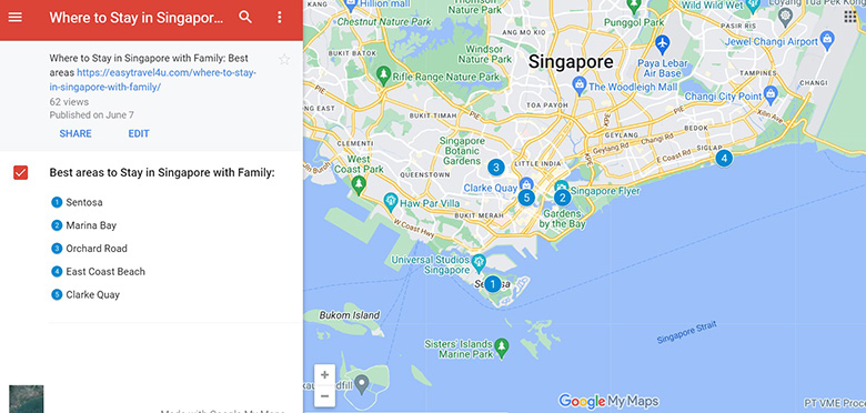 Map of 5 Best areas to Stay in Singapore with Family