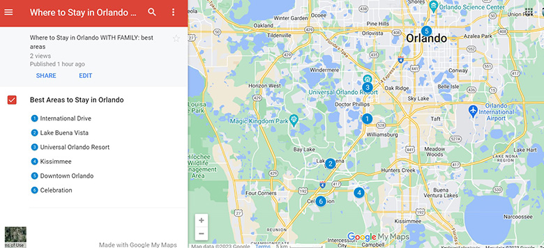 Map of best areas Where to stay in Orlando with family