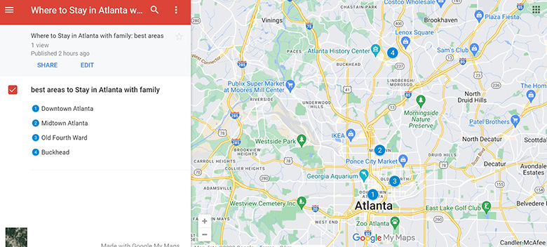 Map of Best areas Where to stay in Atlanta with family