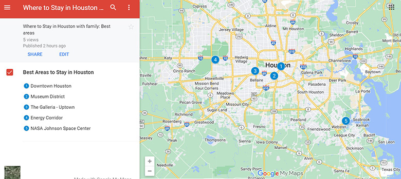 Map of Where to stay in Houston with family - 5 Best areas