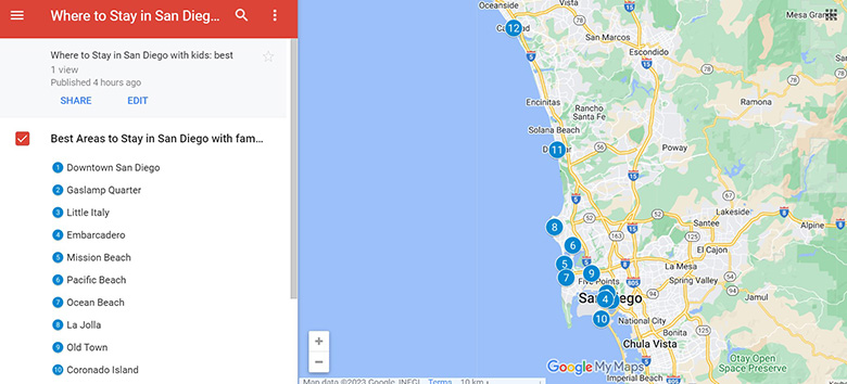 Map of Best areas Where to Stay in San Diego with family