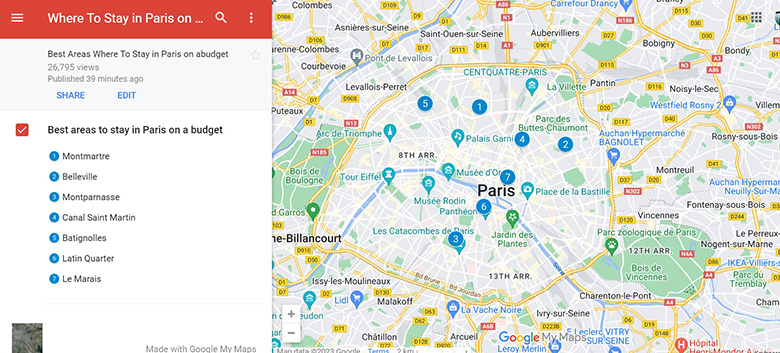 Map of best areas to stay in Paris on a budget