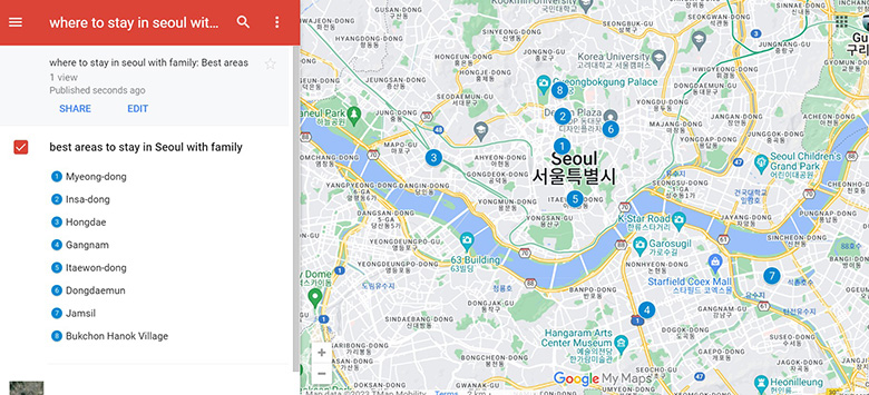 Map of Best areas to stay in Seoul with family