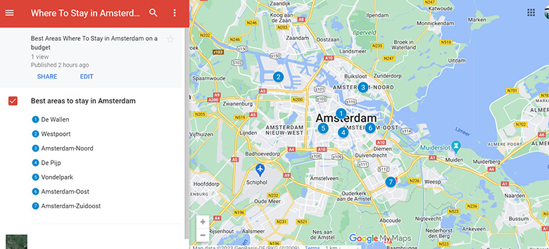Map of the best areas to stay in Amsterdam on a budget