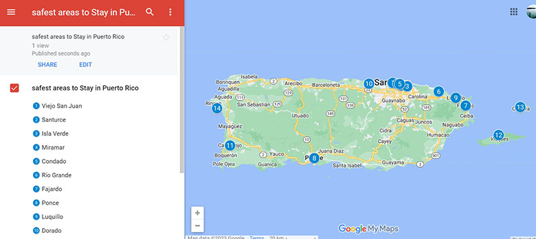Map of Safest Areas to stay in  Puerto Rico