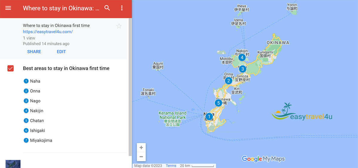 Map of the best areas to stay in Okinawa first time